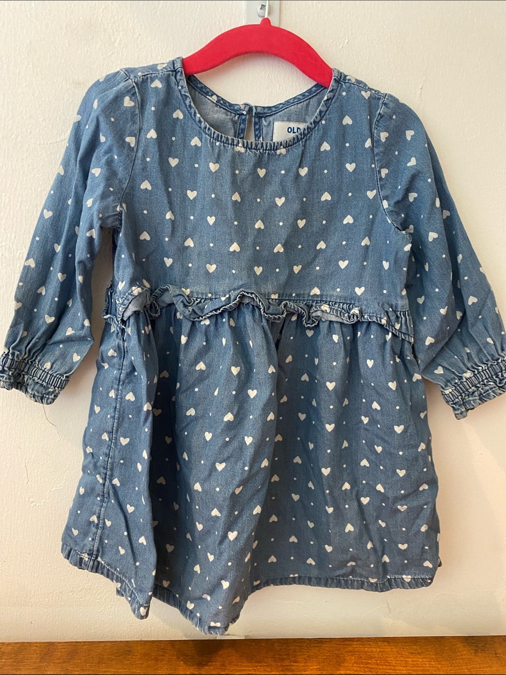 Old Navy Blue Heart-Print Denim Dress for Girls